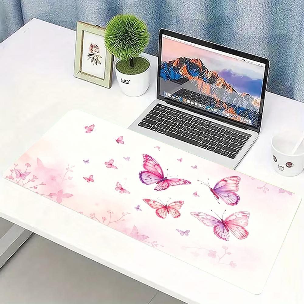 Desk Setup Keyboard - Watercolor Pink Butterfly Large Gaming Mouse