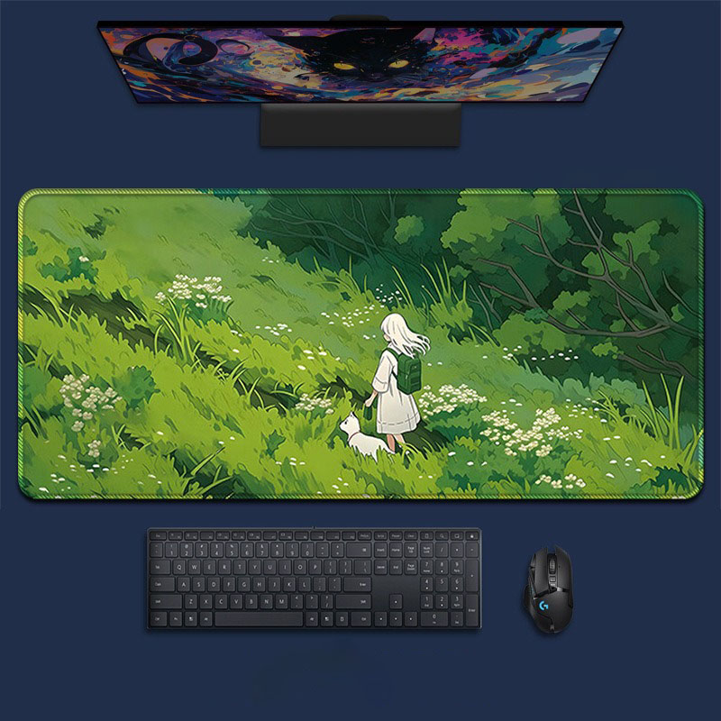 Desk Setup Natural - Anime Girl Forest Landscape Large Gaming
