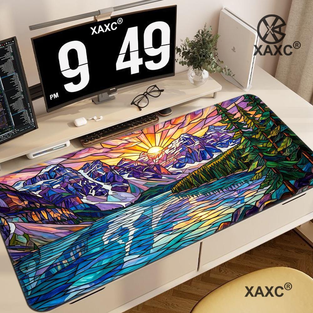 Desk Setup Natural - Stained Glass Mountain Desk Mat Colorful