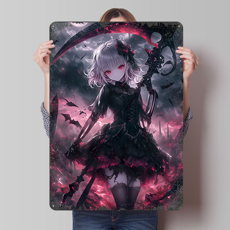 Desk Setup Vintage - Demon Grim Reaper Girl Poster Customized