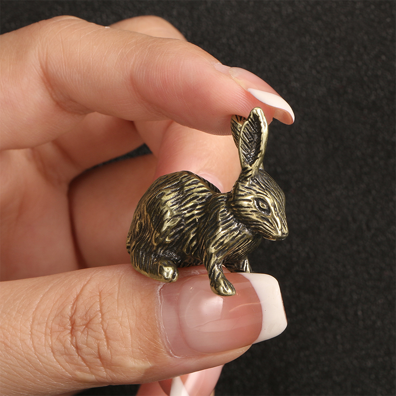 Desk Setup Shelf - Cute Vintage-Style Rabbit Brass Statue Rabbit