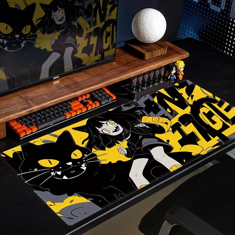 Desk Setup Keyboard - Anime Black Cat Gaming Mouse Pad