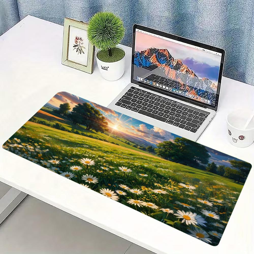 Desk Setup Natural - Natural Daisy Meadow Large Extended Gaming