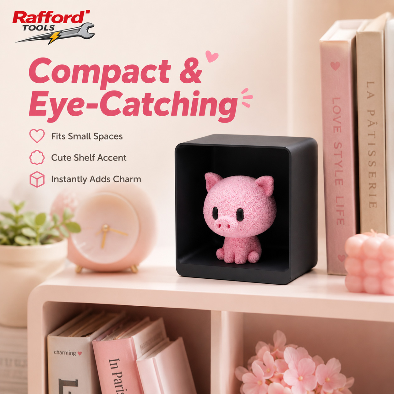 Desk Setup Shelf - Rafford Cute Flocked Pink Pig Figurine