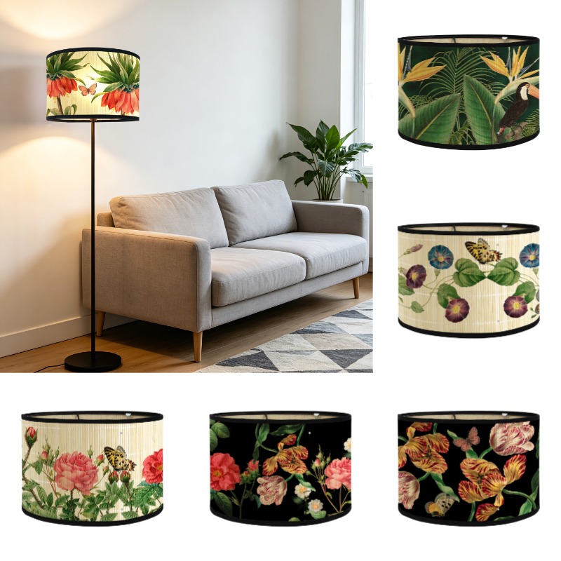 Desk Setup Vintage - Vintage Printed Bamboo Lampshade E27 Lamp