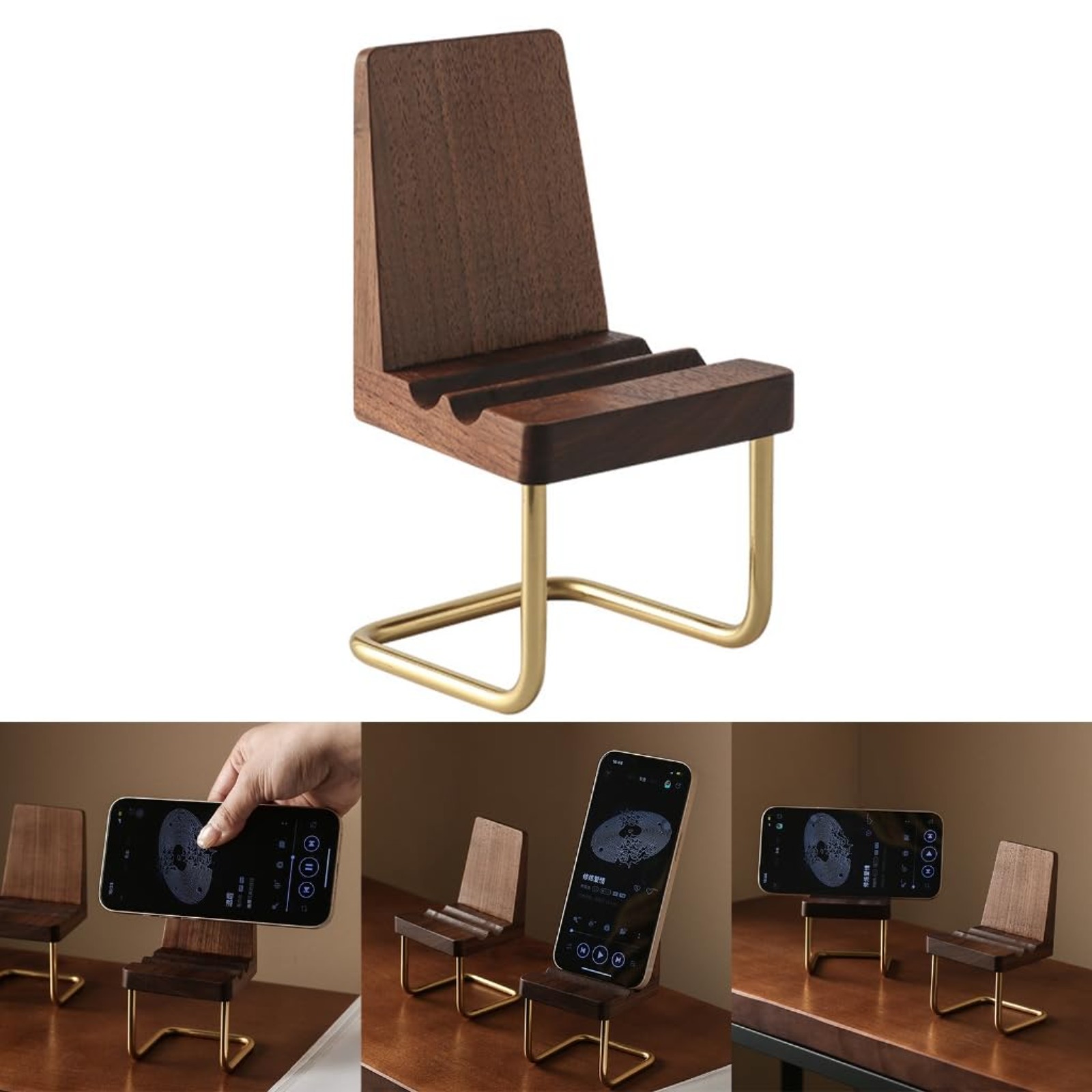 Desk Setup Natural - Wooden Phone Stand Walnut Desk Organizer