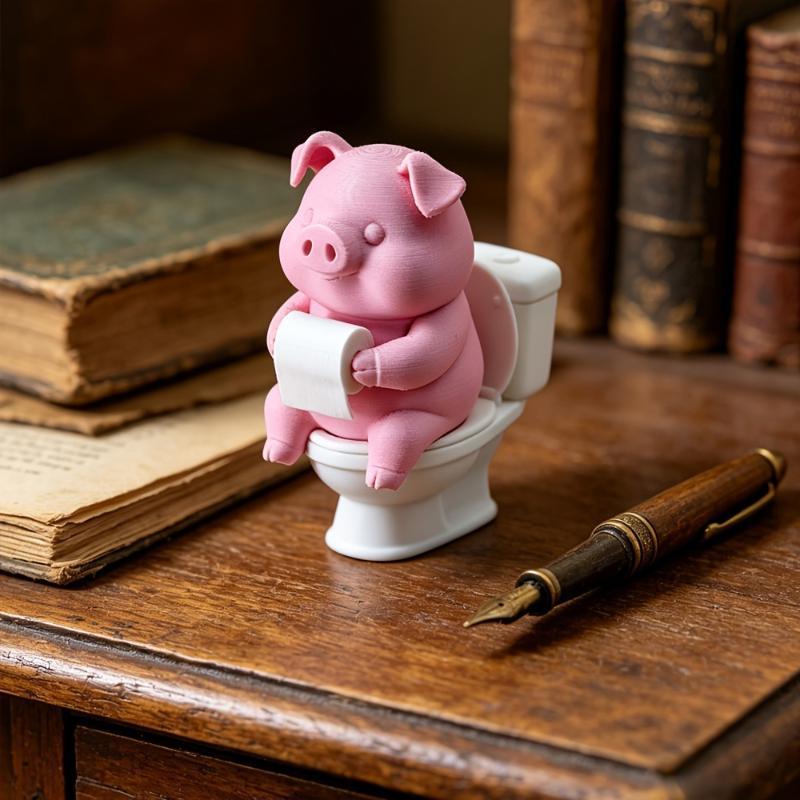Cute Pig On Toilet Statue Bath - Desk Setup Shelf recension och pris