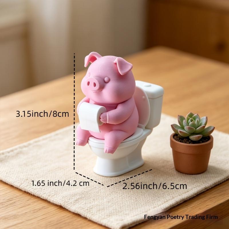 Cute Pig On Toilet Statue Bath - Desk Setup Shelf recension och pris