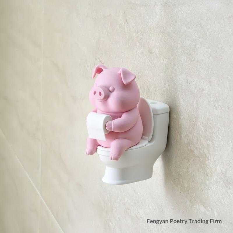Cute Pig On Toilet Statue Bath - Desk Setup Shelf recension och pris
