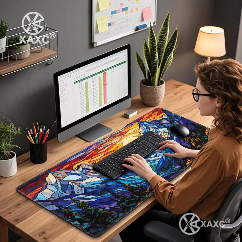 Stained Glass Mountain Desk Ma - Desk Setup Natural recension och pris
