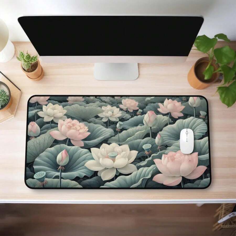 Large Lotus Flower Desk Mat No - Desk Setup Natural recension och pris