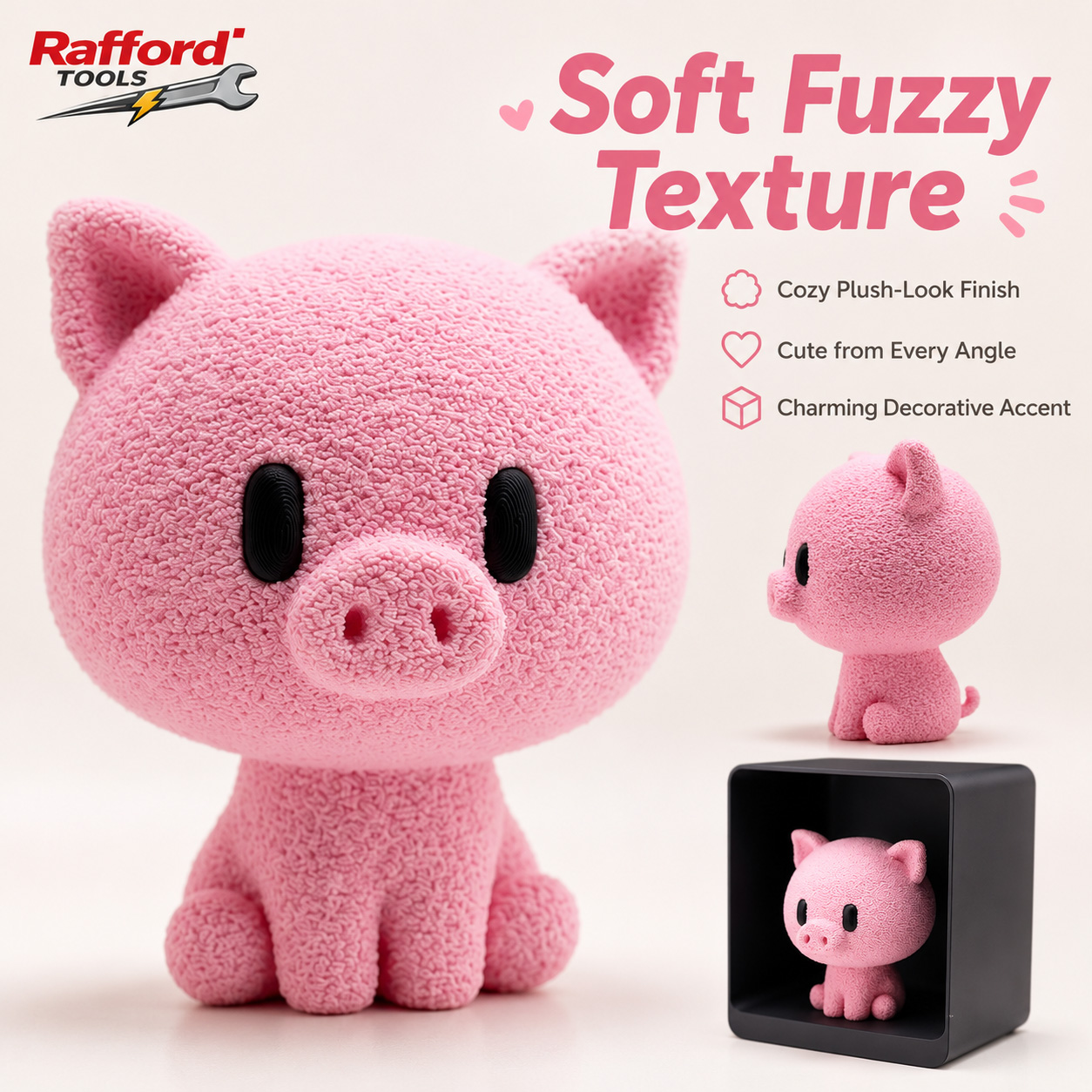 Rafford Cute Flocked Pink Pig  - Desk Setup Shelf recension och pris