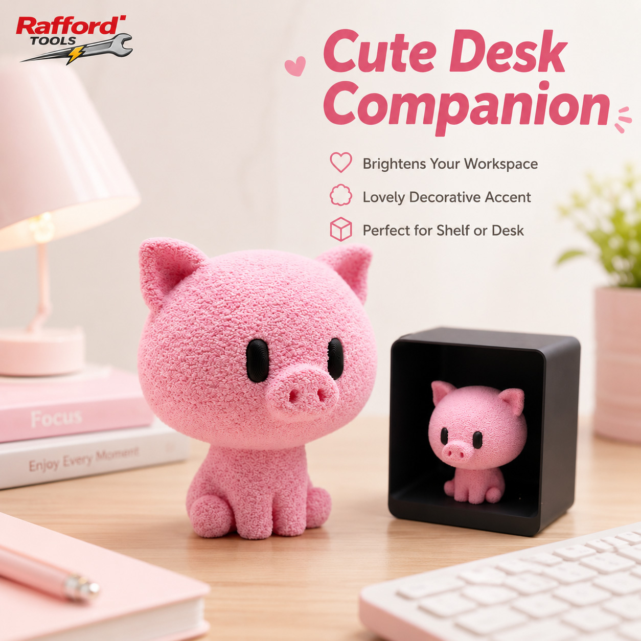 Rafford Cute Flocked Pink Pig  - Desk Setup Shelf recension och pris